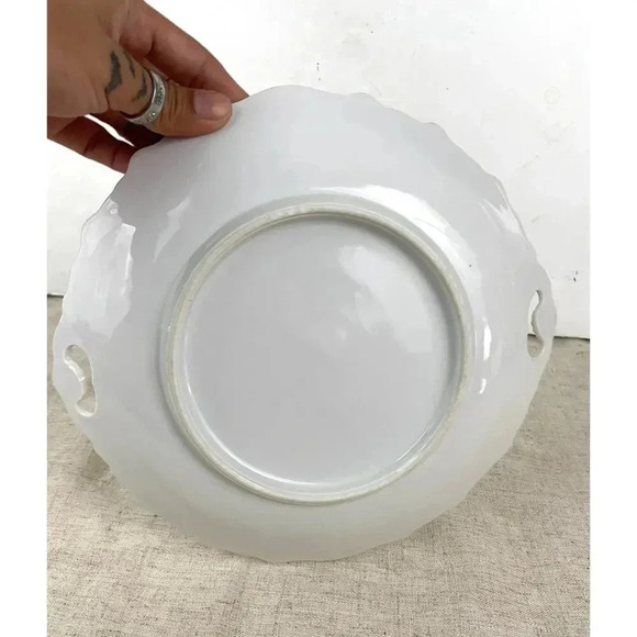 VTG Porcelain Pink Roses Floral Serving Plate With Handles Embossed Shabby Chic - Picture 5 of 11